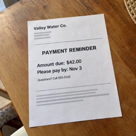 Photo of a water bill reminder letter